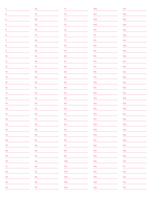 5-Column Numbered Pink Lined Paper (College Ruled): Letter-sized paper (8.5 x 11)