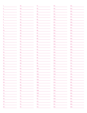 5-Column Numbered Pink Lined Paper (Narrow Ruled) - Letter