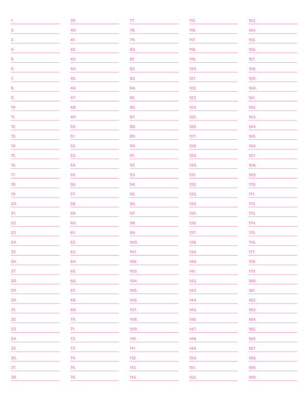 5-Column Numbered Pink Lined Paper (Narrow Ruled): Letter-sized paper (8.5 x 11)