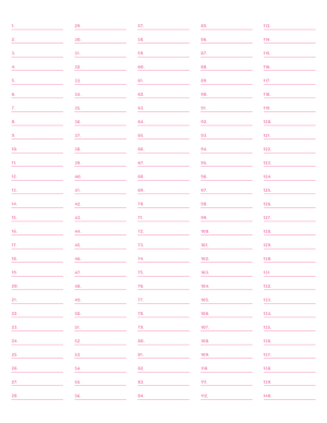 5-Column Numbered Pink Lined Paper (Wide Ruled) - Letter