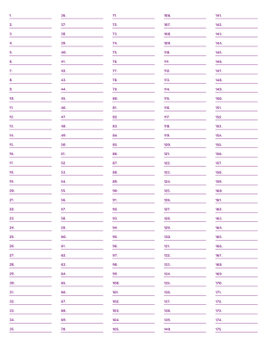 5-Column Numbered Purple Lined Paper (College Ruled) - Letter