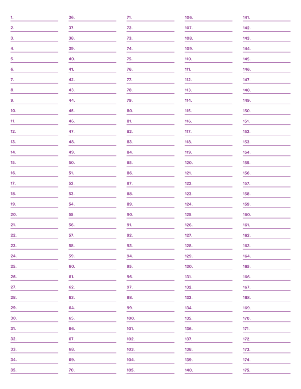 5-Column Numbered Purple Lined Paper (College Ruled): Letter-sized paper (8.5 x 11)