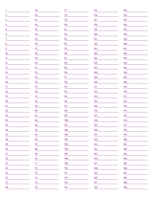 5-Column Numbered Purple Lined Paper (Narrow Ruled) - Letter