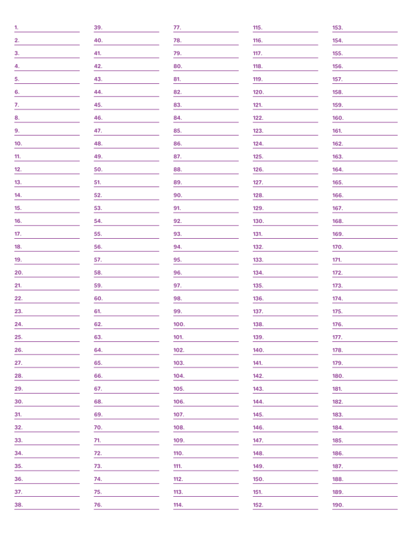 5-Column Numbered Purple Lined Paper (Narrow Ruled): Letter-sized paper (8.5 x 11)