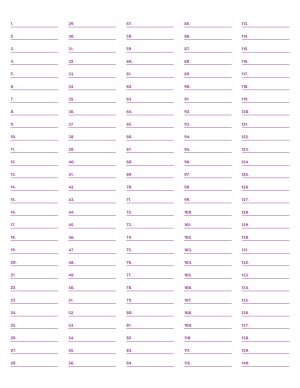 5-Column Numbered Purple Lined Paper (Wide Ruled) - Letter