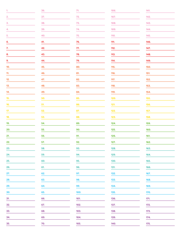 5-Column Numbered Rainbow Lined Paper (College Ruled): Letter-sized paper (8.5 x 11)