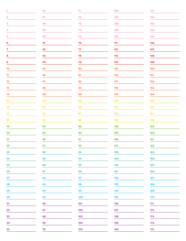 Printable 5-Column Numbered Rainbow Lined Paper (College Ruled) for Letter Paper