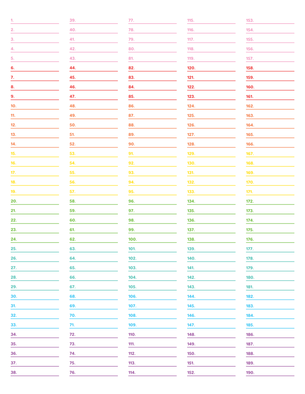 5-Column Numbered Rainbow Lined Paper (Narrow Ruled): Letter-sized paper (8.5 x 11)
