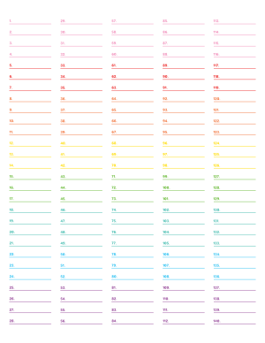5-Column Numbered Rainbow Lined Paper (Wide Ruled) - Letter
