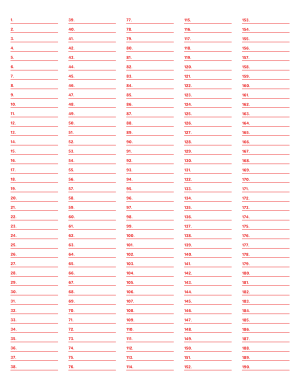 5-Column Numbered Red Lined Paper (Narrow Ruled) - Letter
