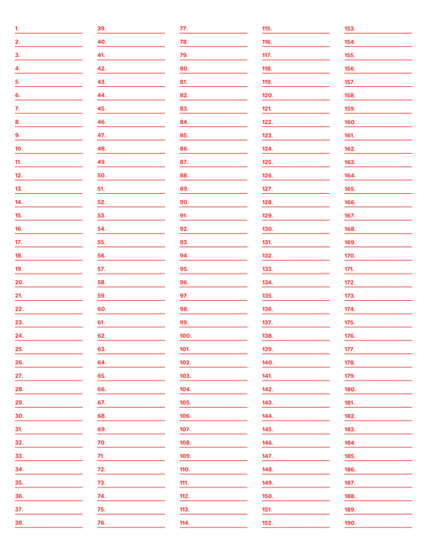 5-Column Numbered Red Lined Paper (Narrow Ruled): Letter-sized paper (8.5 x 11)