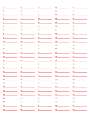 5-Column Numbered Red Lined Paper (Wide Ruled) - Letter
