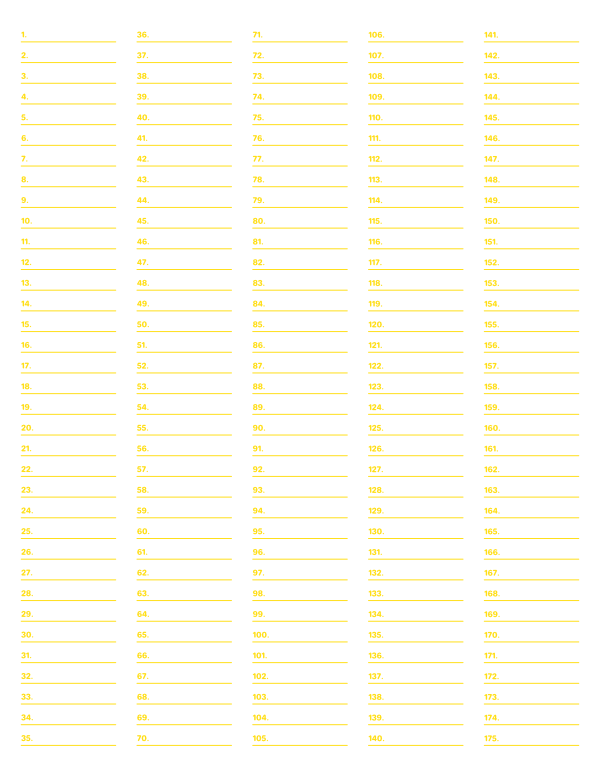 5-Column Numbered Yellow Lined Paper (College Ruled): Letter-sized paper (8.5 x 11)