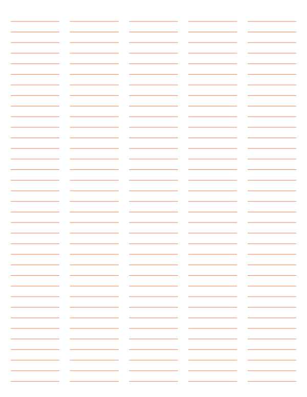 5-Column Orange Lined Paper (College Ruled): Letter-sized paper (8.5 x 11)