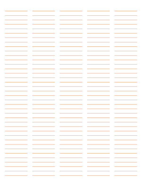 5-Column Orange Lined Paper (Narrow Ruled): Letter-sized paper (8.5 x 11)