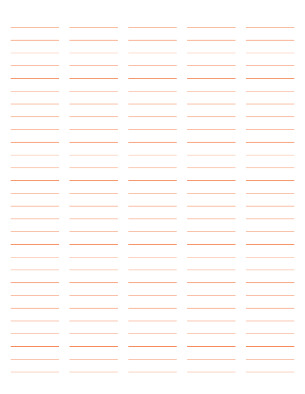 5-Column Orange Lined Paper (Wide Ruled): Letter-sized paper (8.5 x 11)