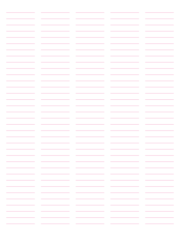 5-Column Pink Lined Paper (College Ruled): Letter-sized paper (8.5 x 11)