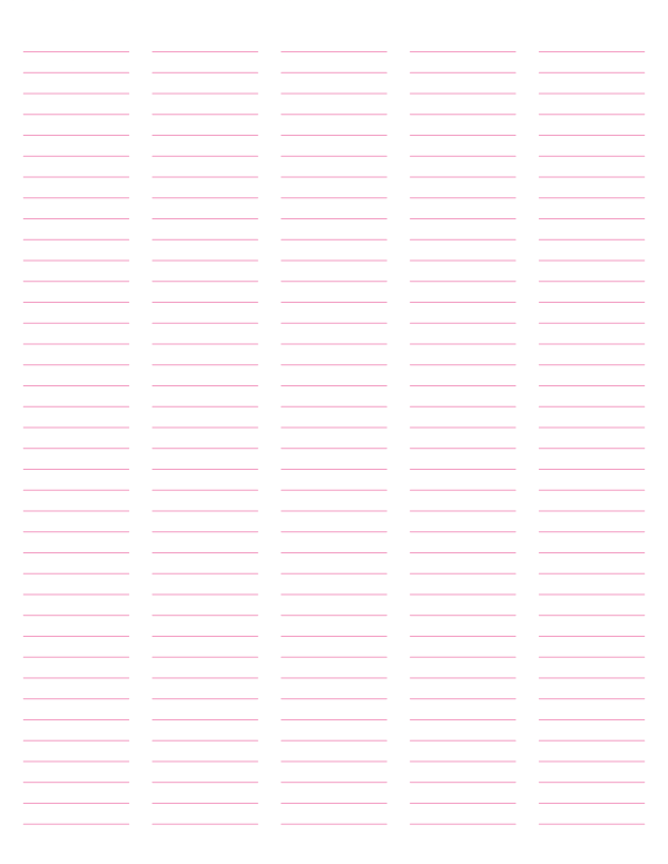 5-Column Pink Lined Paper (Narrow Ruled): Letter-sized paper (8.5 x 11)