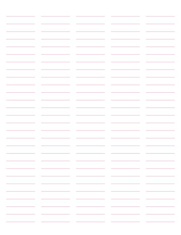 5-Column Pink Lined Paper (Wide Ruled): Letter-sized paper (8.5 x 11)