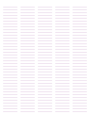 5-Column Purple Lined Paper (Narrow Ruled) - Letter