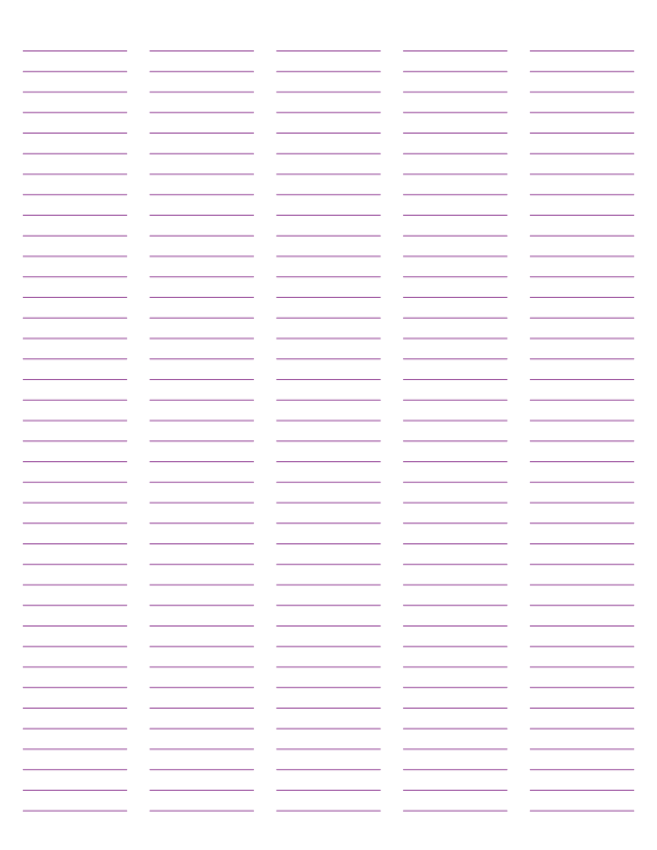 5-Column Purple Lined Paper (Narrow Ruled): Letter-sized paper (8.5 x 11)