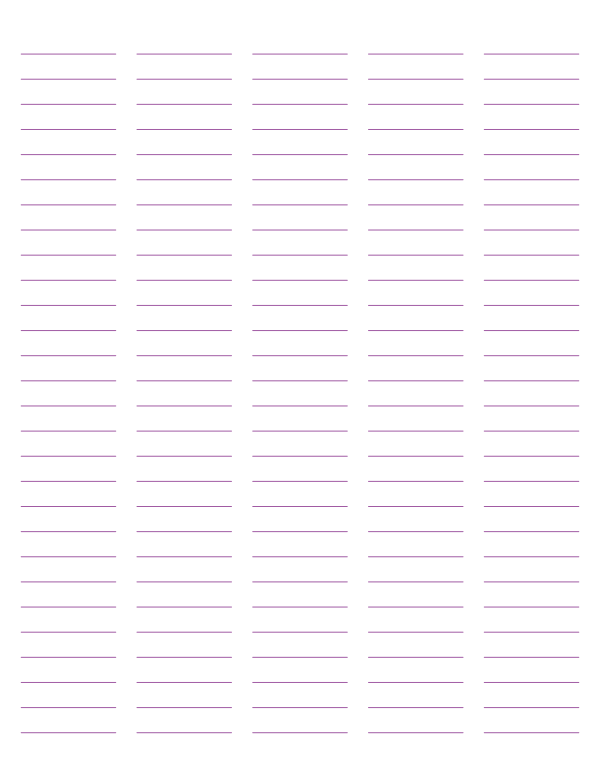 5-Column Purple Lined Paper (Wide Ruled): Letter-sized paper (8.5 x 11)