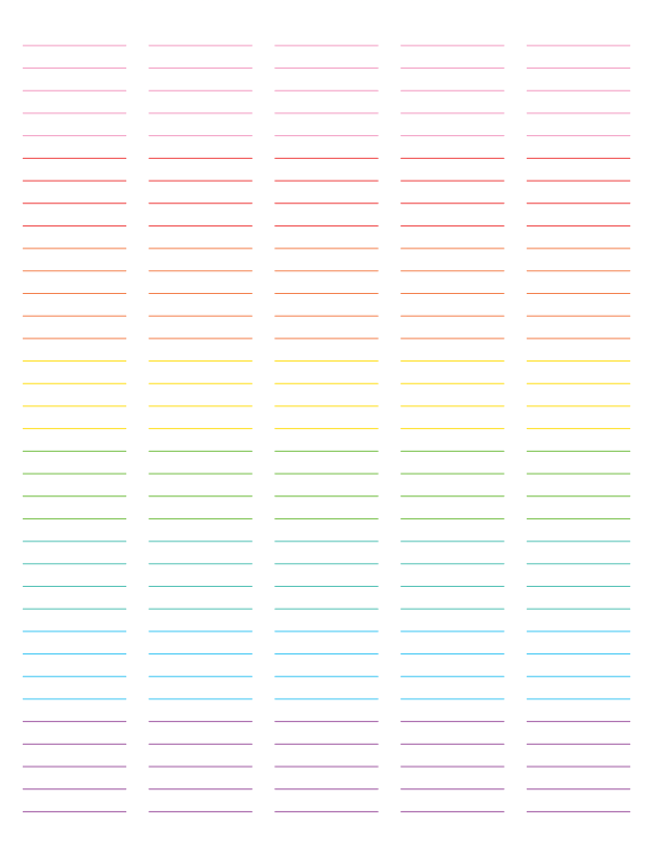 5-Column Rainbow Lined Paper (College Ruled): Letter-sized paper (8.5 x 11)