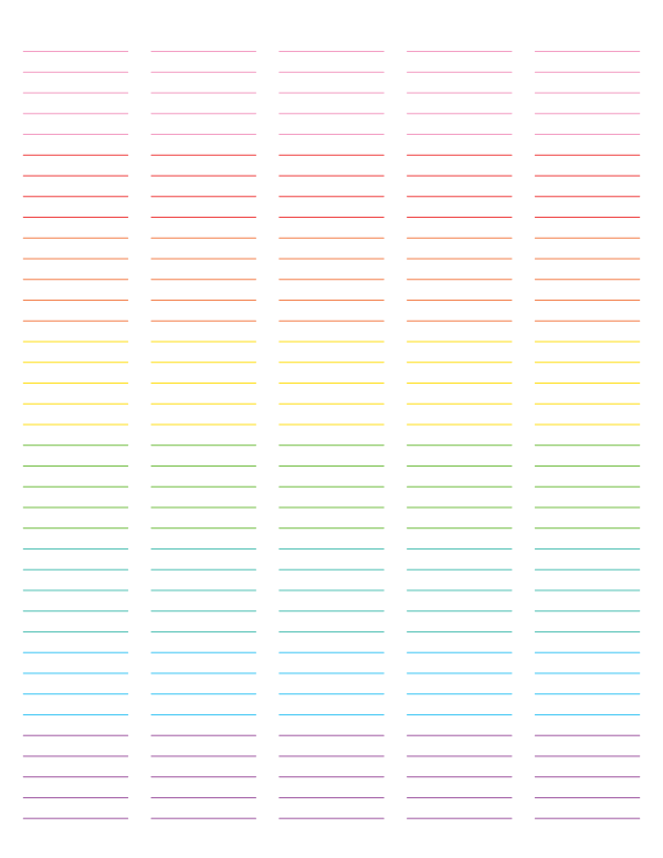 5-Column Rainbow Lined Paper (Narrow Ruled): Letter-sized paper (8.5 x 11)