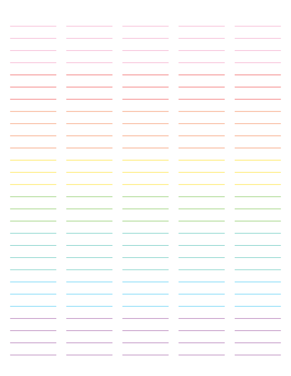 5-Column Rainbow Lined Paper (Wide Ruled): Letter-sized paper (8.5 x 11)