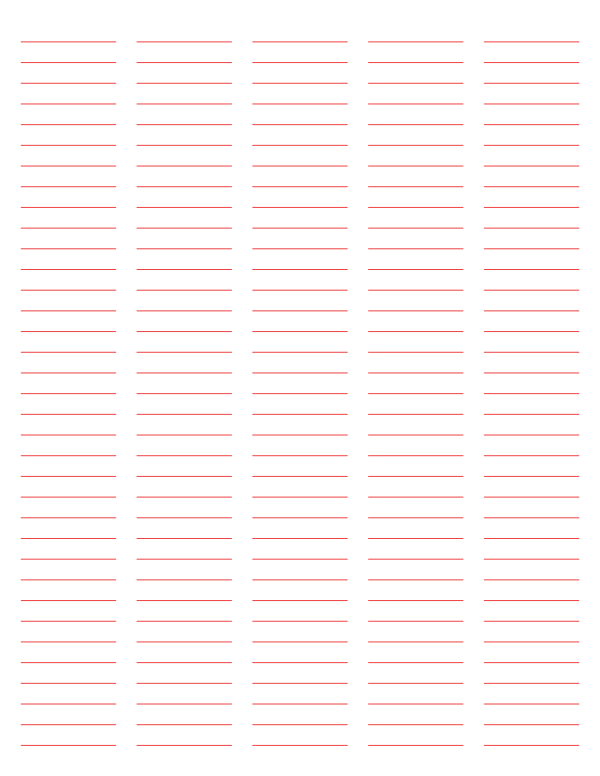 5-Column Red Lined Paper (College Ruled): Letter-sized paper (8.5 x 11)