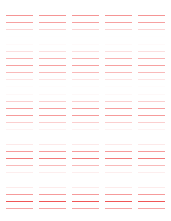 5-Column Red Lined Paper (Wide Ruled): Letter-sized paper (8.5 x 11)
