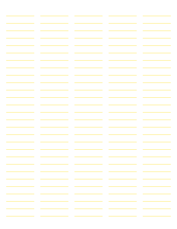 5-Column Yellow Lined Paper (Wide Ruled): Letter-sized paper (8.5 x 11)