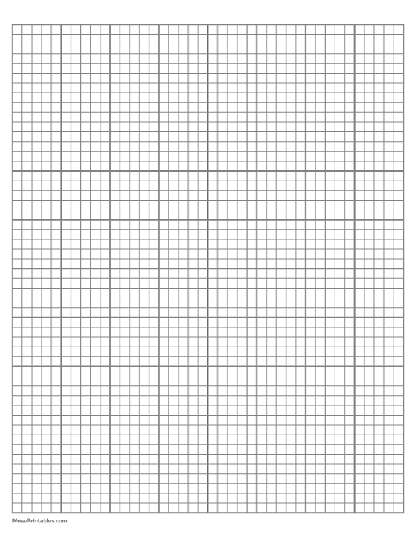 5 Squares Per Inch Gray Graph Paper : Letter-sized paper (8.5 x 11)