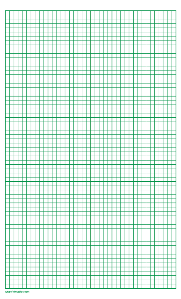 5 Squares Per Inch Green Graph Paper : Legal-sized paper (8.5 x 14)