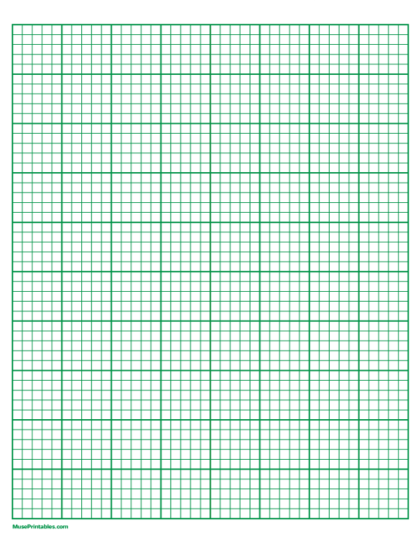5 Squares Per Inch Green Graph Paper : Letter-sized paper (8.5 x 11)