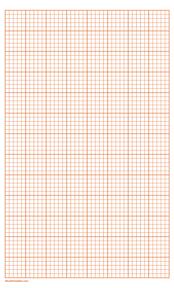 5 Squares Per Inch Orange Graph Paper : Legal-sized paper (8.5 x 14)