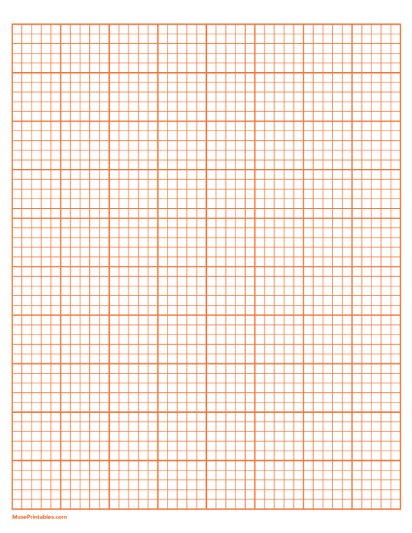 5 Squares Per Inch Orange Graph Paper : Letter-sized paper (8.5 x 11)
