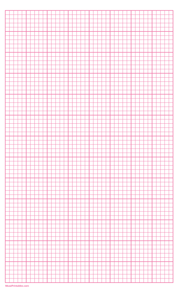 5 Squares Per Inch Pink Graph Paper : Legal-sized paper (8.5 x 14)