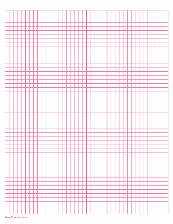 5 Squares Per Inch Pink Graph Paper : Letter-sized paper (8.5 x 11)