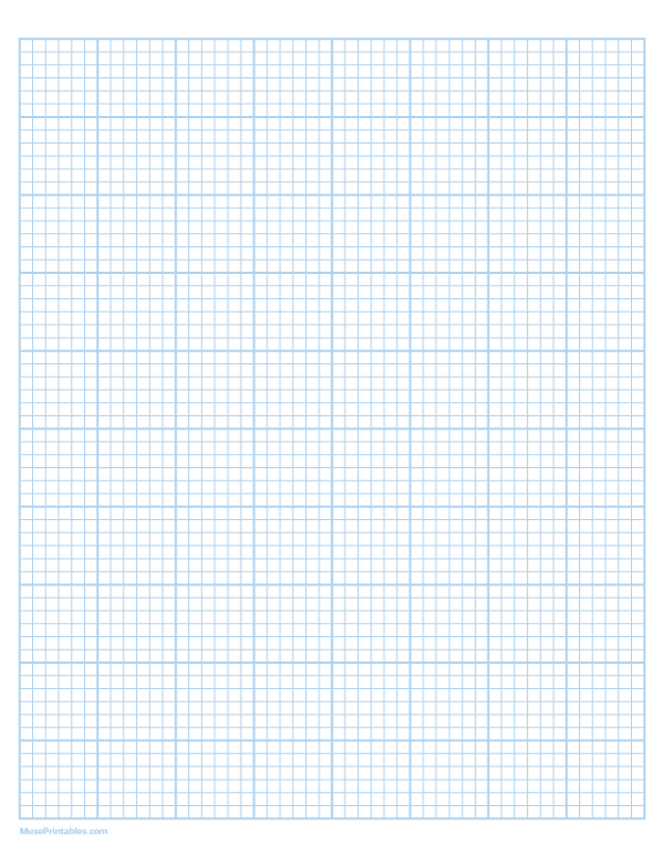 6 Squares Per Inch Light Blue Graph Paper : Letter-sized paper (8.5 x 11)