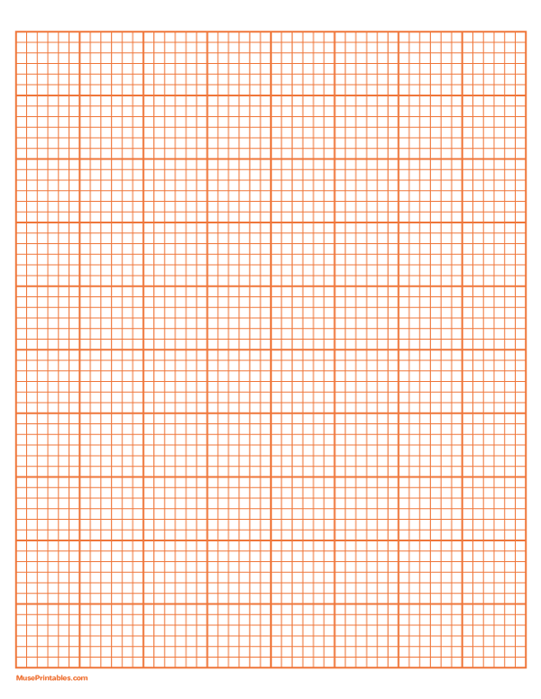 6 Squares Per Inch Orange Graph Paper : Letter-sized paper (8.5 x 11)