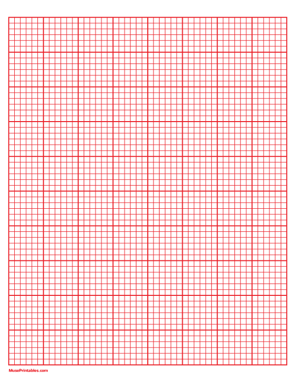 6 Squares Per Inch Red Graph Paper : Letter-sized paper (8.5 x 11)