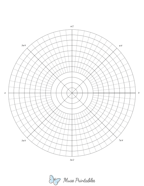64 Spoke Radians Polar Graph Paper : Letter-sized paper (8.5 x 11)