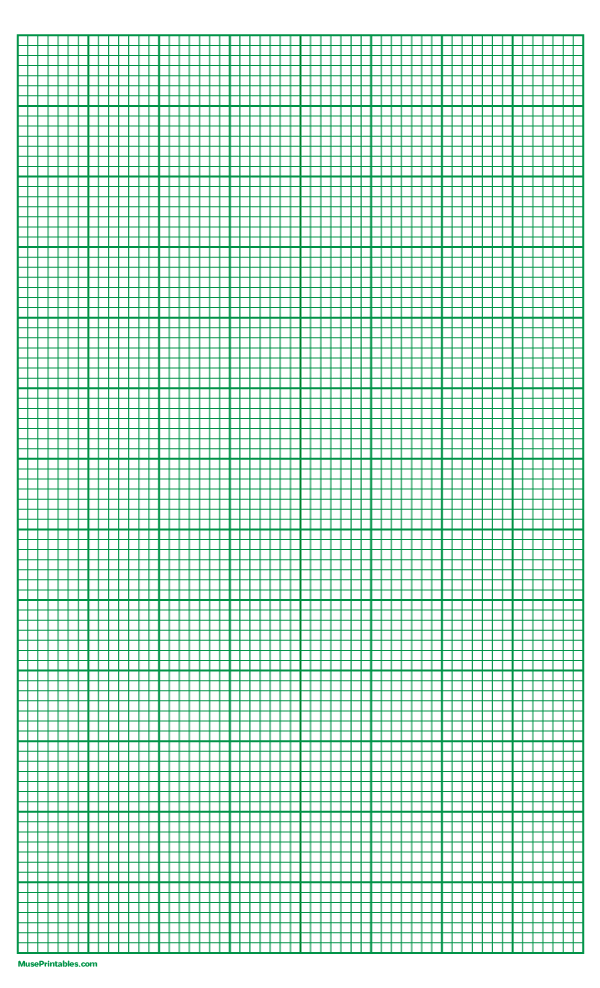 7 Squares Per Inch Green Graph Paper : Legal-sized paper (8.5 x 14)