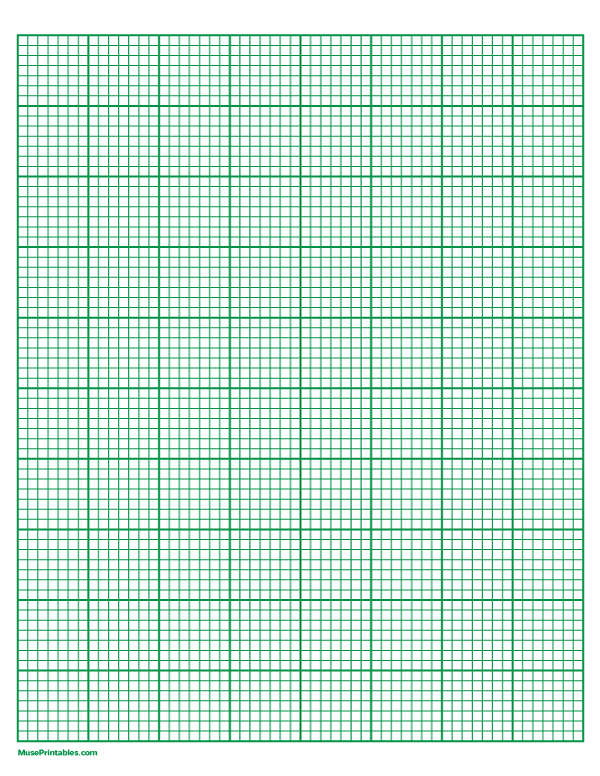 7 Squares Per Inch Green Graph Paper : Letter-sized paper (8.5 x 11)
