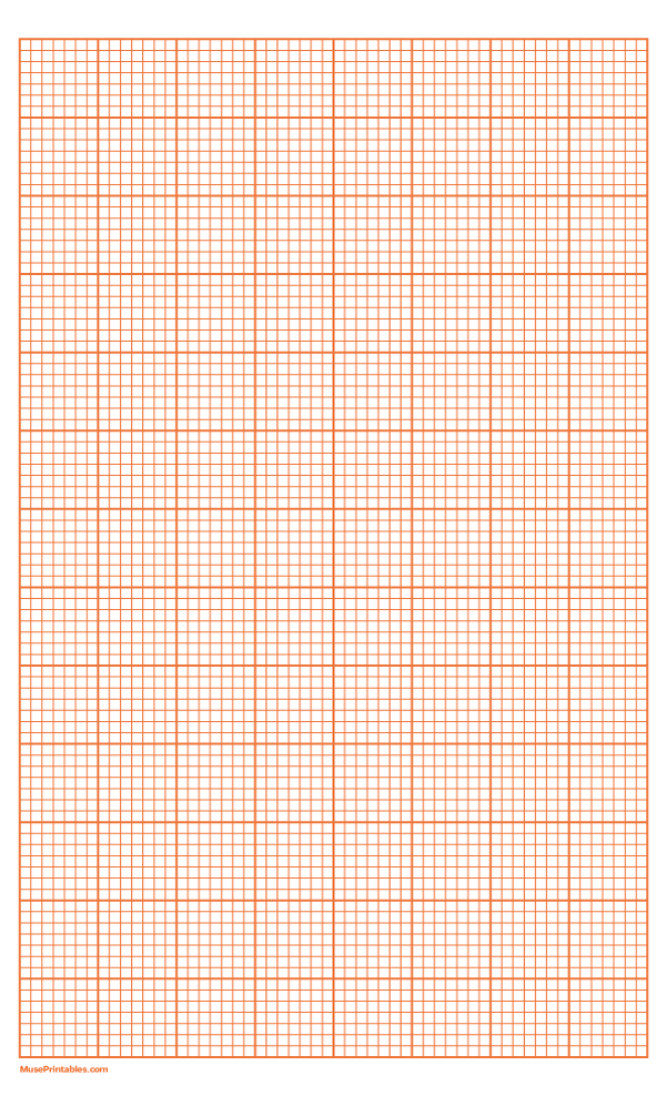 7 Squares Per Inch Orange Graph Paper : Legal-sized paper (8.5 x 14)