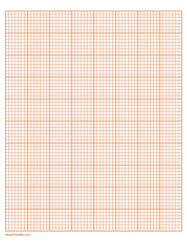 7 Squares Per Inch Orange Graph Paper : Letter-sized paper (8.5 x 11)