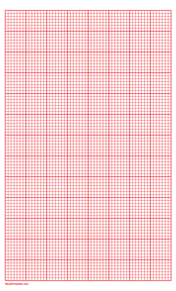 7 Squares Per Inch Red Graph Paper : Legal-sized paper (8.5 x 14)