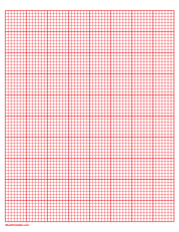 7 Squares Per Inch Red Graph Paper : Letter-sized paper (8.5 x 11)