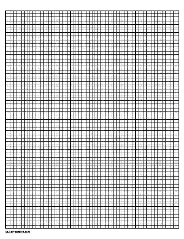 8 Squares Per Inch Black Graph Paper : Letter-sized paper (8.5 x 11)